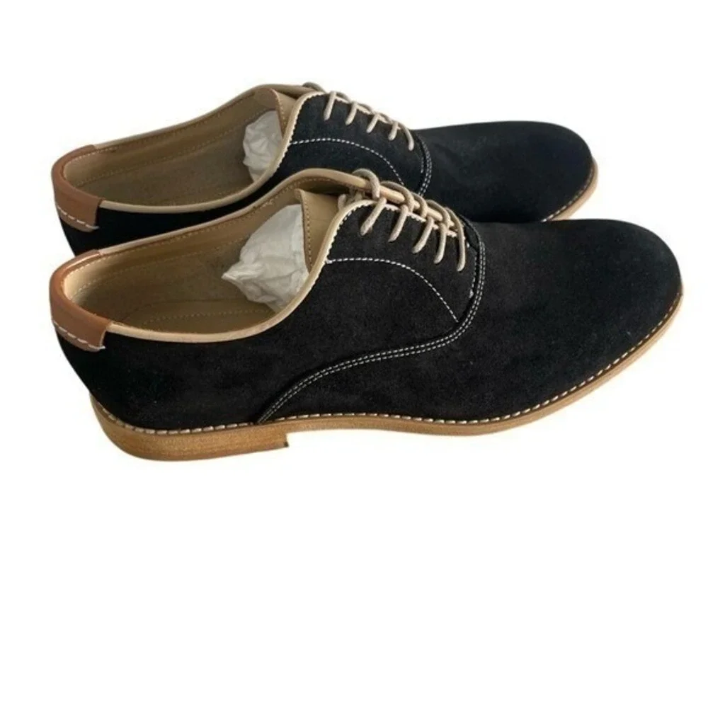 Aldo Mens Black Suede Oxford Dress Shoes Tan Leather Trim Size 8 EU 41 UK 7